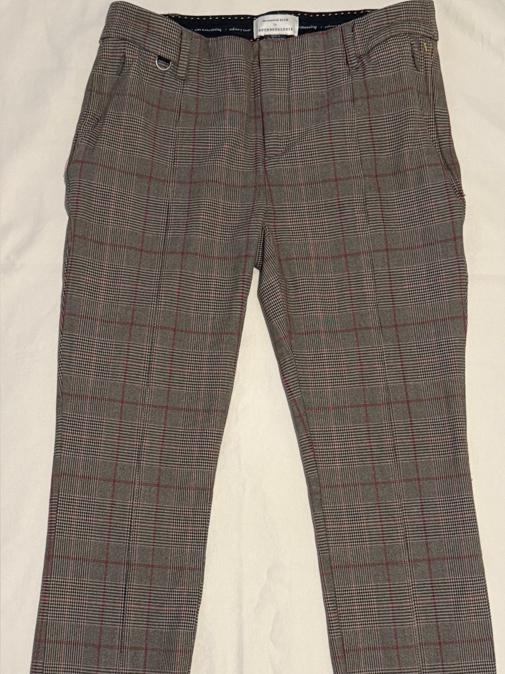 Anthropologie “The Essential Slim” Trousers – Grey Plaid/Check, Size US 2